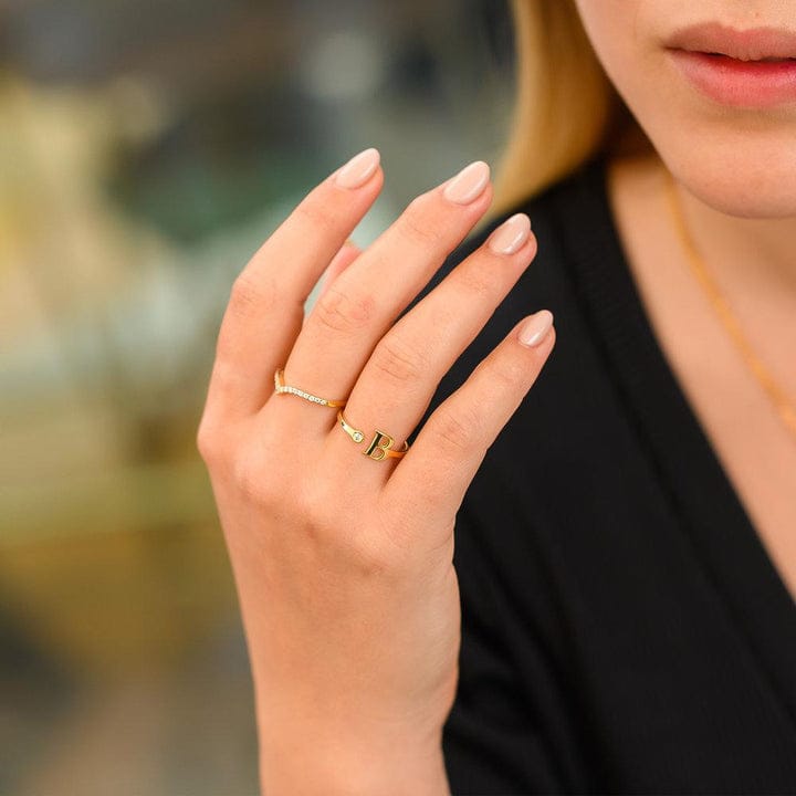 INITIAL TINY RING GOLD PLATED